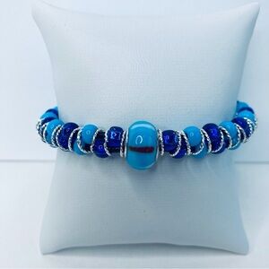 💰 𝕊 𝕠 𝕝 𝕕 💰 Seed Bead & Jump Ring Bracelet Blues, by Desert Beads Jewelry